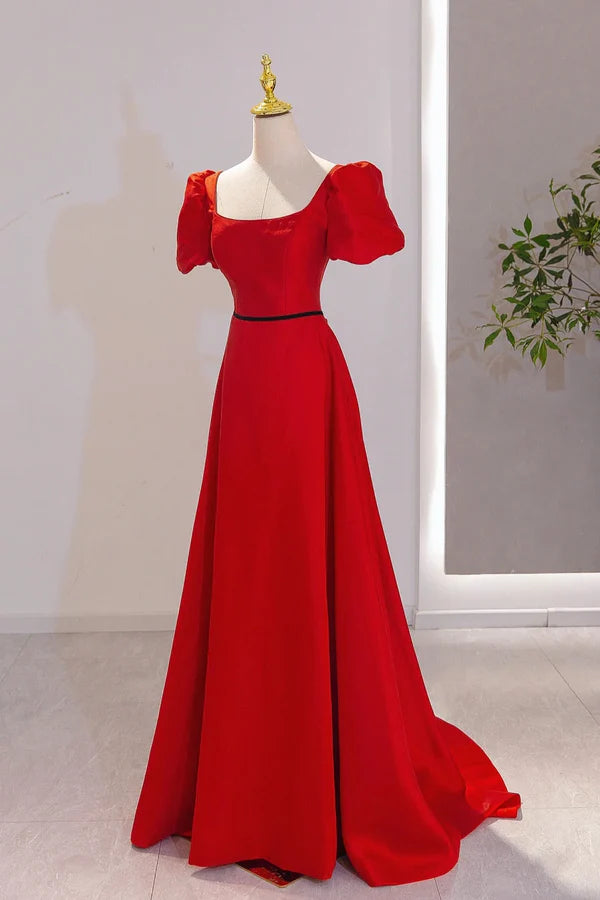 Elegant Satin Long Prom Dress Simple A-Line Red Evening Party Dress