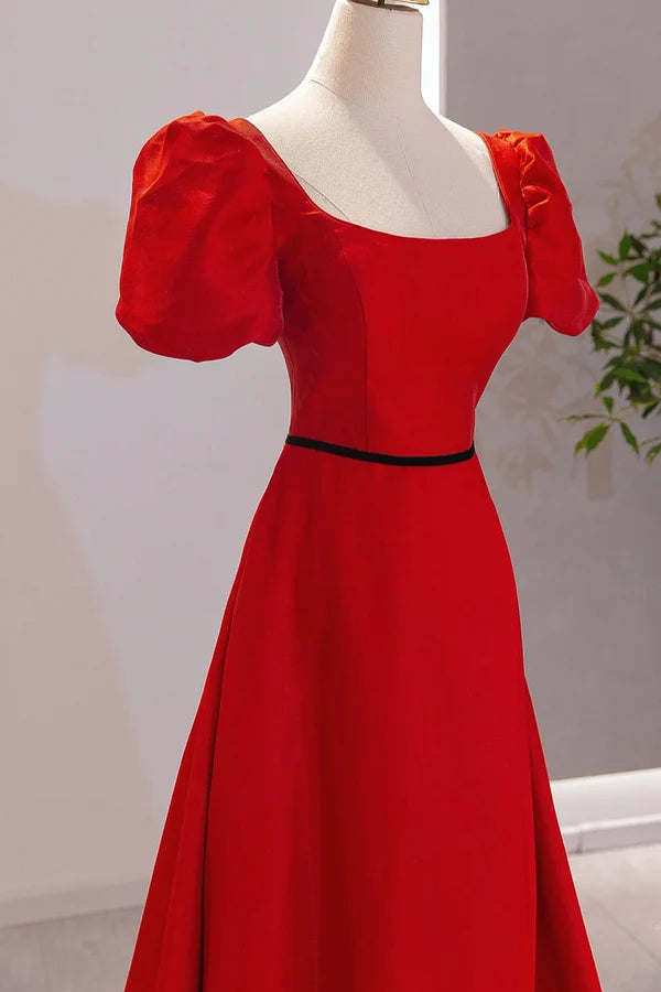 Elegant Satin Long Prom Dress Simple A-Line Red Evening Party Dress