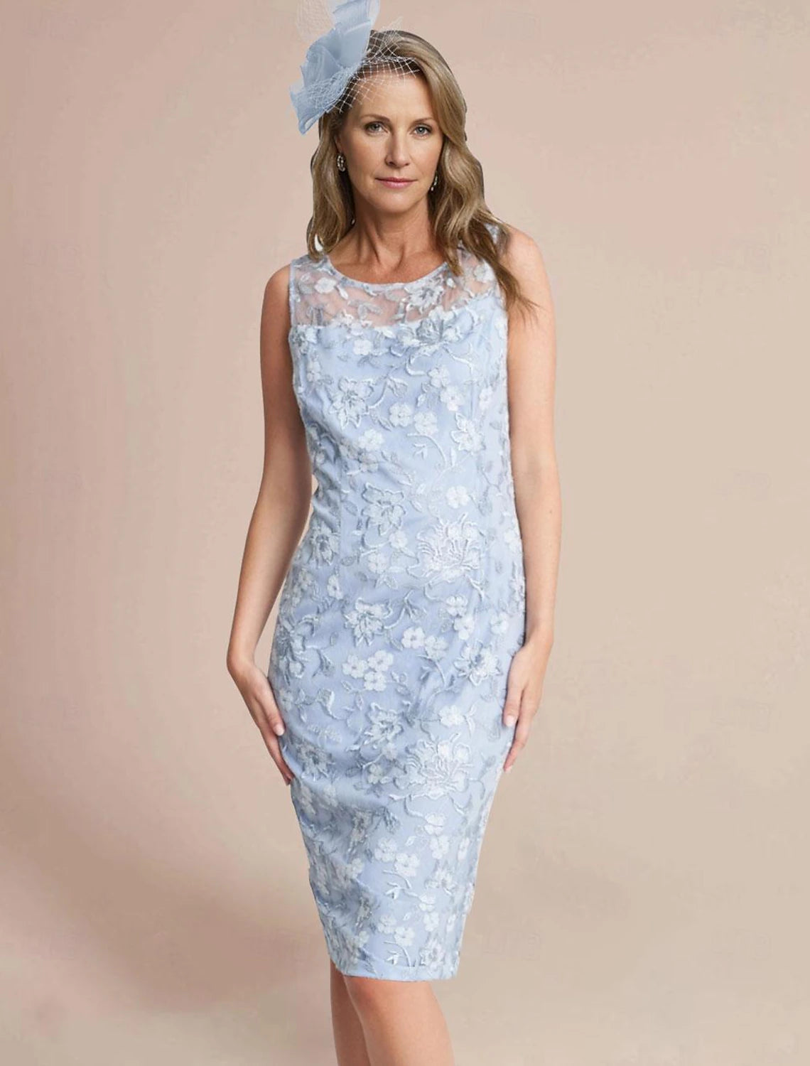 Buyishang Two Piece Sheath / Column Mother of the Bride Dress Elegant Jewel Neck Knee Length Lace Stretch Chiffon 3/4 Length Sleeve Wrap Included Jacket Dresses with Lace free custom size