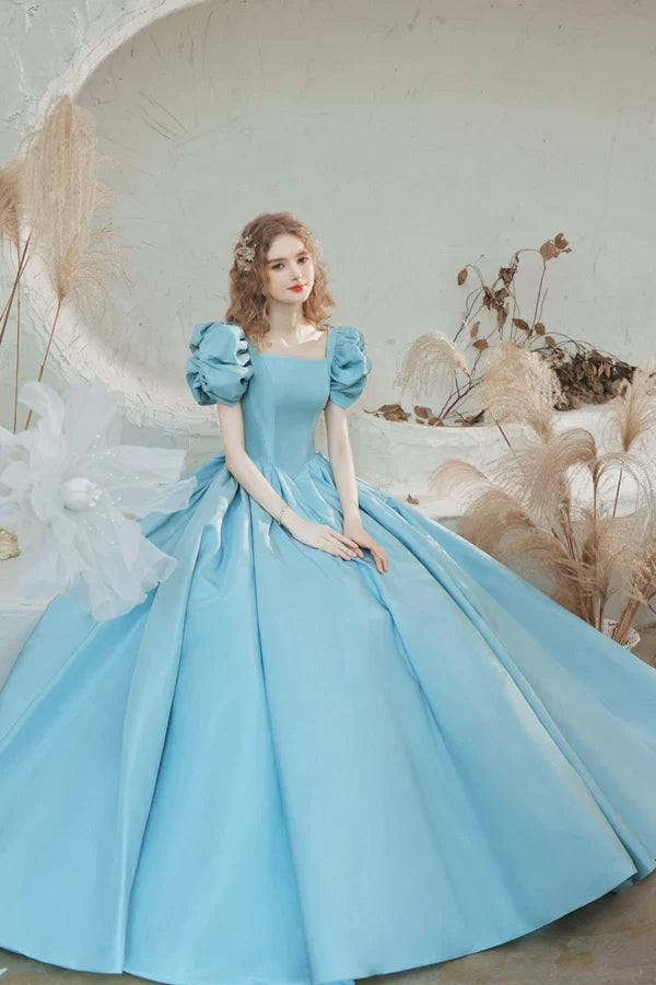 Blue Satin Long Ball Gown Dress Formal Dress