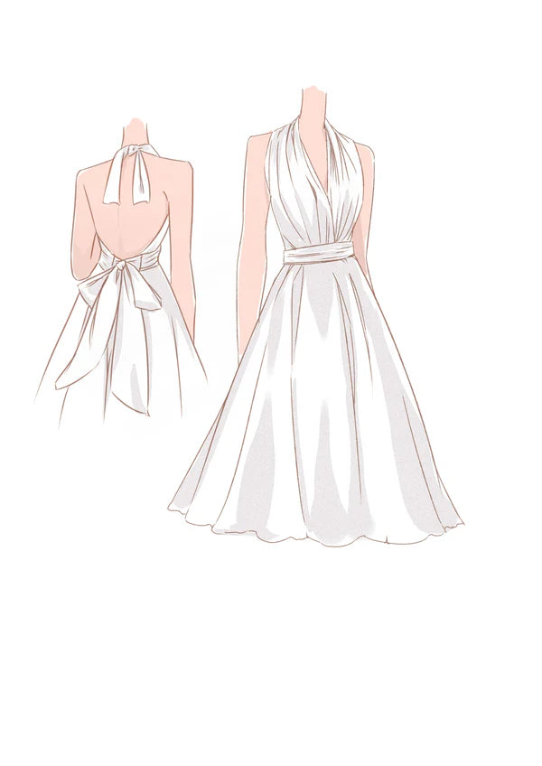 Buyishang Vintage Tea-Length Chiffon Wedding Dress With Halter Neck and Bow