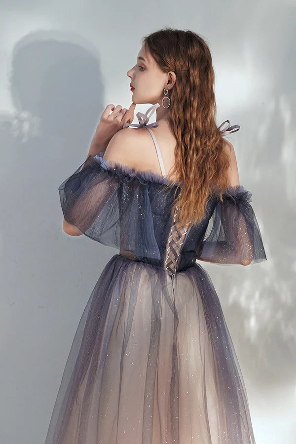 Lovely Spaghetti Straps Lace Long Prom Dress A-Line Evening Dress