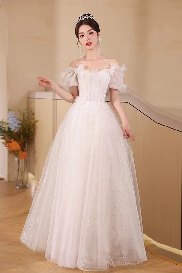 Pink Tulle Flowers Floor Length Prom Dress Beautiful A-Line Evening Party Dress