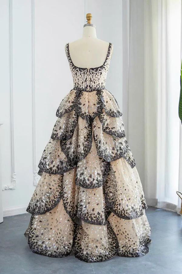 Sparkly Sequin Tiered Ruffles Elegant Women Party Formal Dresses