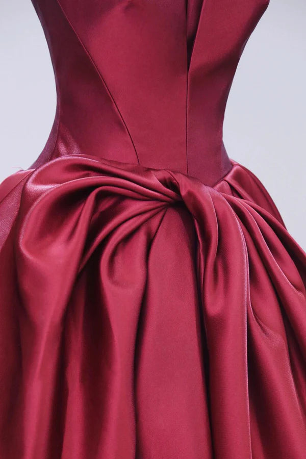Burgundy Satin Floor Length Prom Dress Beautiful A-Line Evening Party Dress
