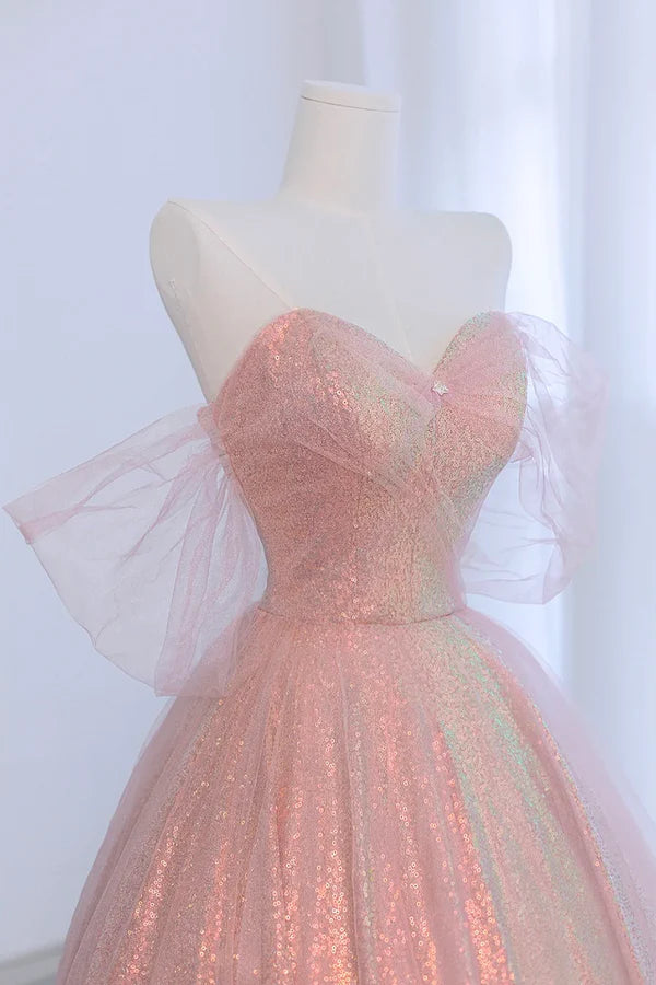 Shiny Tulle Sequins Long Prom Dress Beautiful A-Line Formal Dress Sweet 16 Dress