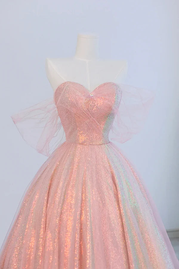 Shiny Tulle Sequins Long Prom Dress Beautiful A-Line Formal Dress Sweet 16 Dress