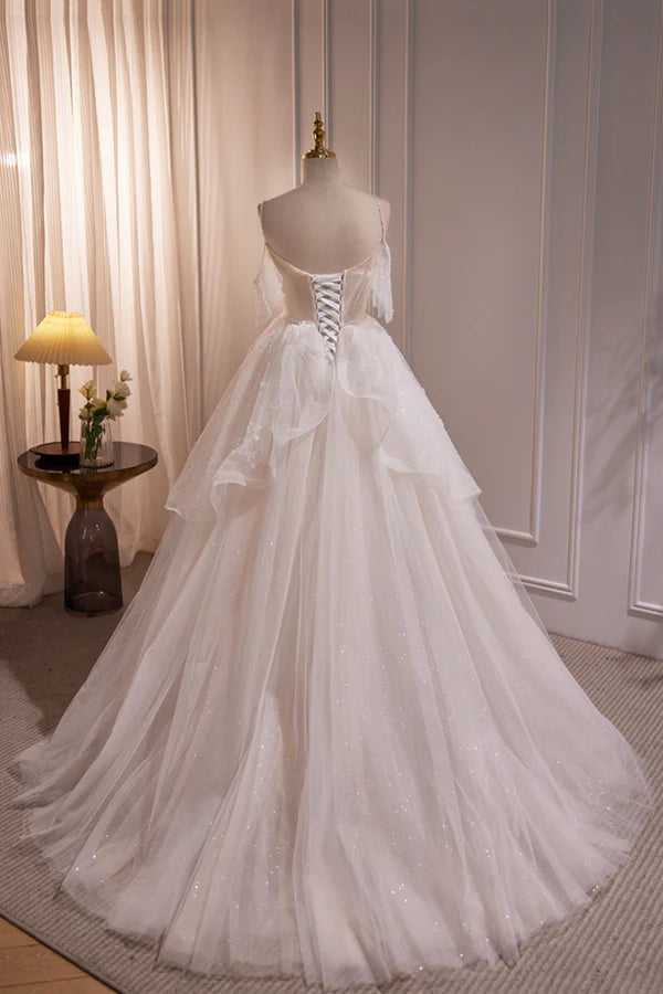 Ivory V Neck Beaded Straps Party Dress Ivory Floor Length Prom Dress