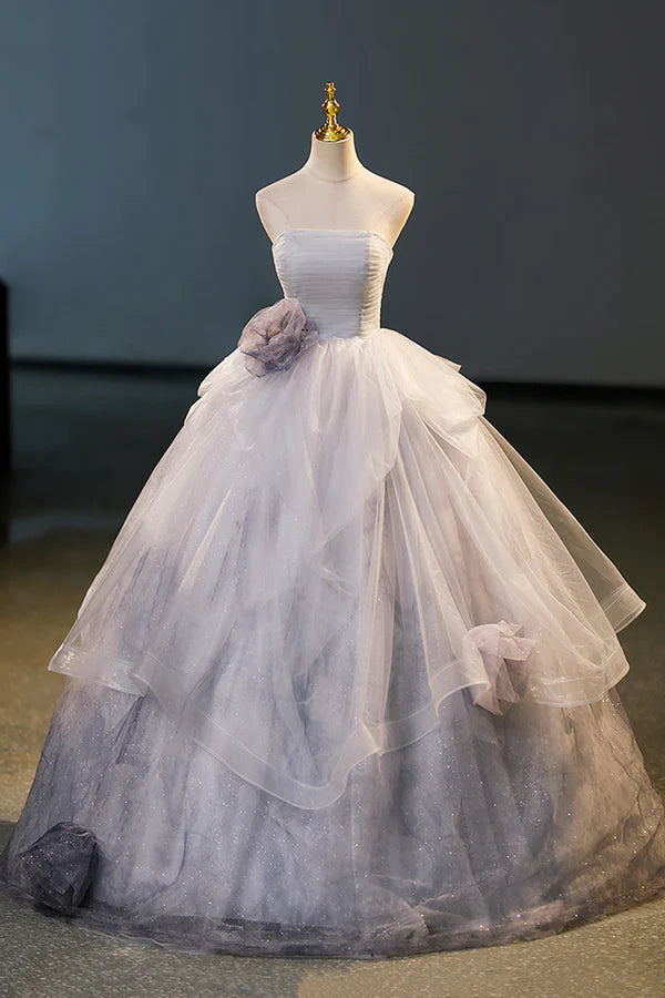 Gorgeous Gray Tulle Long Formal Dress Gray Strapless Evening Dress