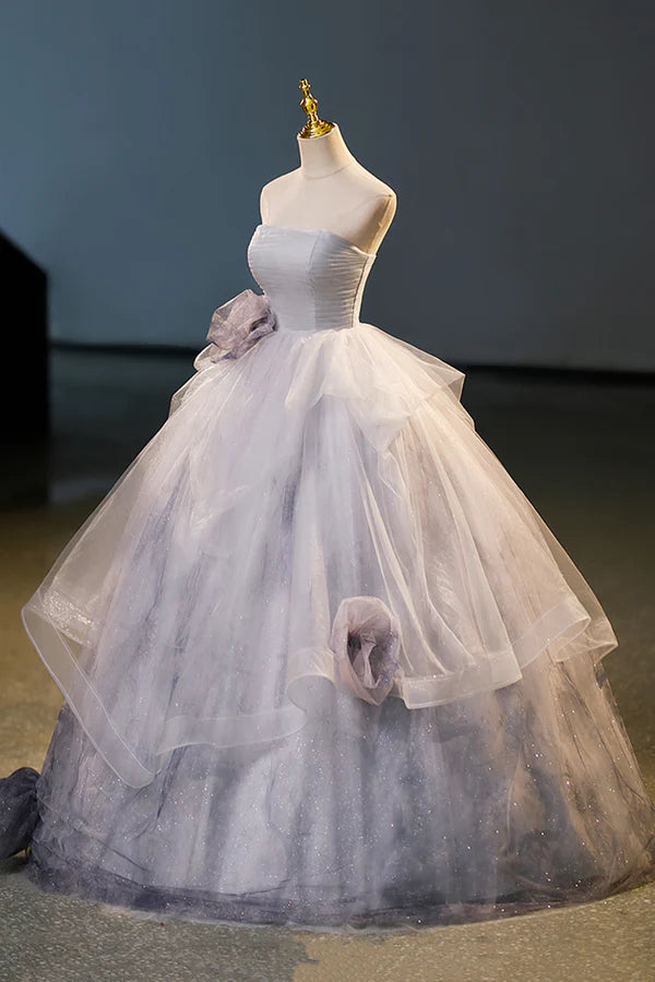 Gorgeous Gray Tulle Long Formal Dress Gray Strapless Evening Dress