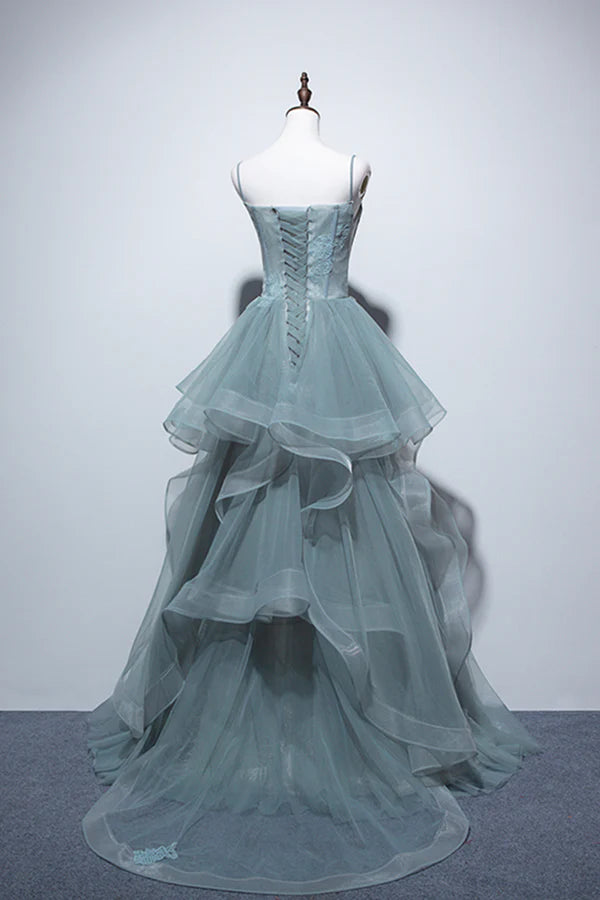 Dusty Green Tulle Lace Floor Length Formal Dress Beautiful A-Line Evening Party Dress