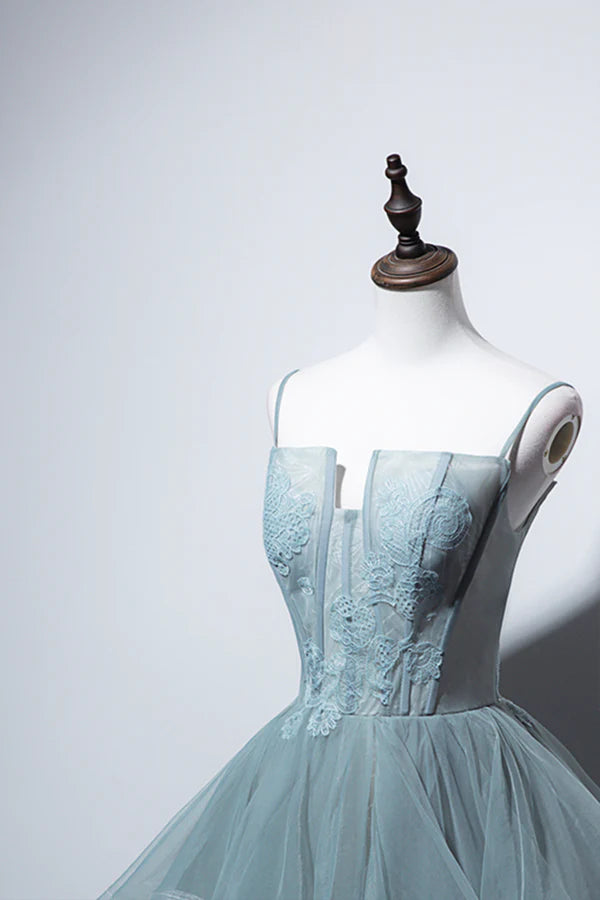 Dusty Green Tulle Lace Floor Length Formal Dress Beautiful A-Line Evening Party Dress