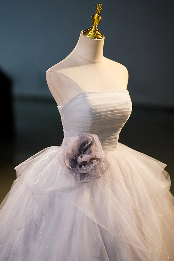 Gorgeous Gray Tulle Long Formal Dress Gray Strapless Evening Dress