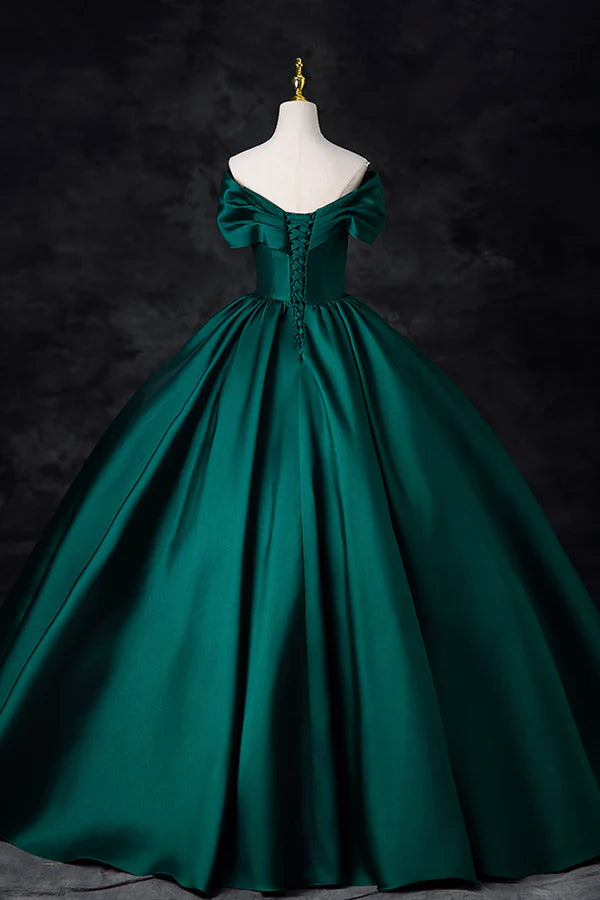 Green Satin Floor Length A-Line Formal Dress Beautiful V-Neck Evening Party Dress