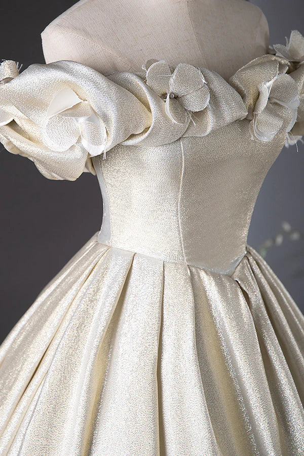 Champagne Satin Long Prom Dress Beautiful A-Line Evening Party Dress