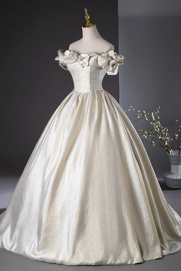 Champagne Satin Long Prom Dress Beautiful A-Line Evening Party Dress