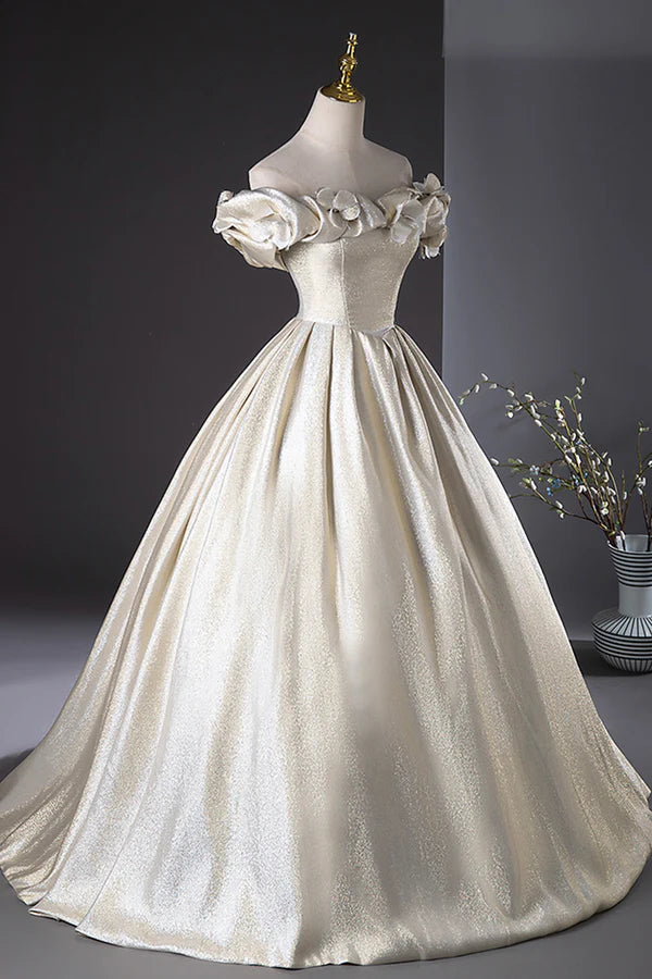 Champagne Satin Long Prom Dress Beautiful A-Line Evening Party Dress
