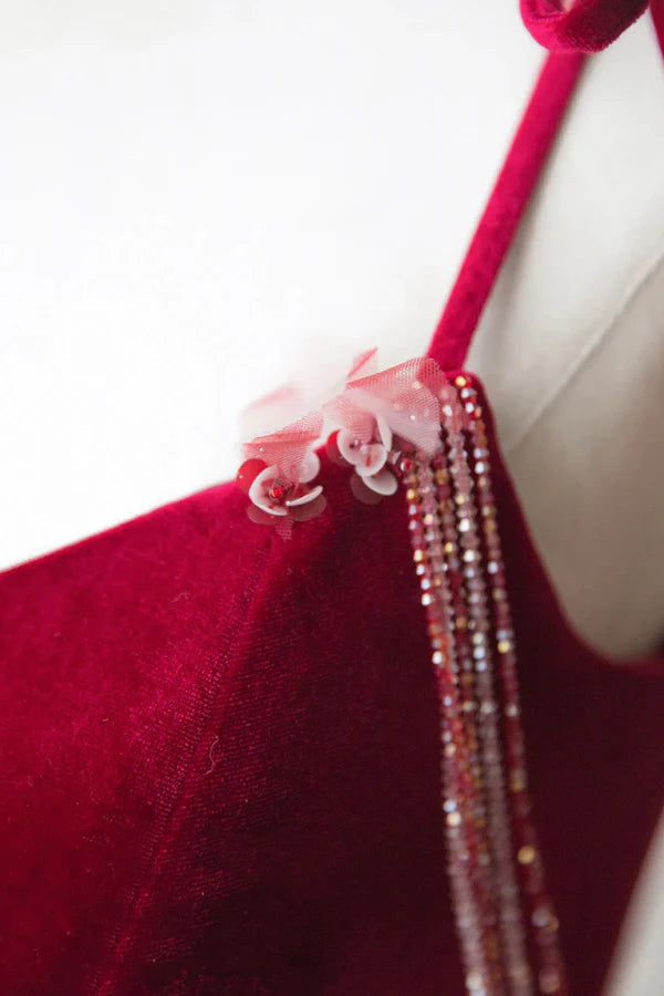 Burgundy Velvet Tulle Long Formal Dress Beautiful A-Line Spaghetti Strap Evening Dress