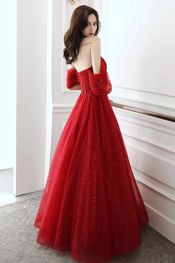 Beautiful Sweetheart Neckline Tulle Long Prom Dress Off the Shoulder Evening Party Dress