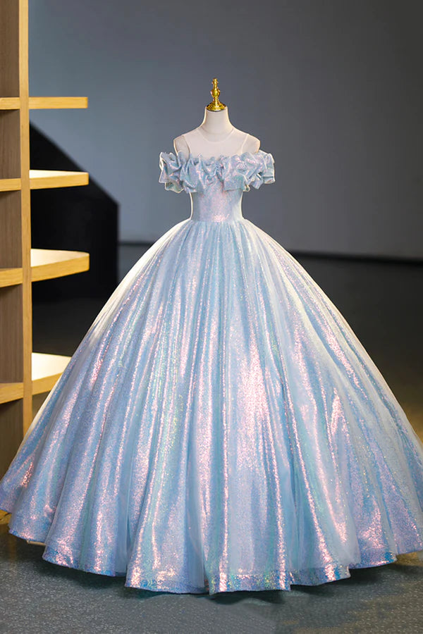 Sparkling Tulle Sequins Long Floor Length Formal Dress Beautiful Off the Shoulder Evening Dress