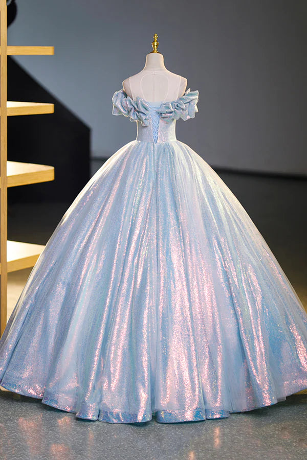 Sparkling Tulle Sequins Long Floor Length Formal Dress Beautiful Off the Shoulder Evening Dress