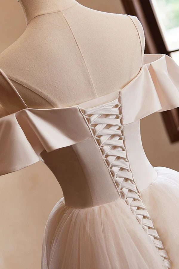 Champagne Spaghetti Straps Floor Length Prom Dresses A-Line Sleeveless Backless Evening Party Dress