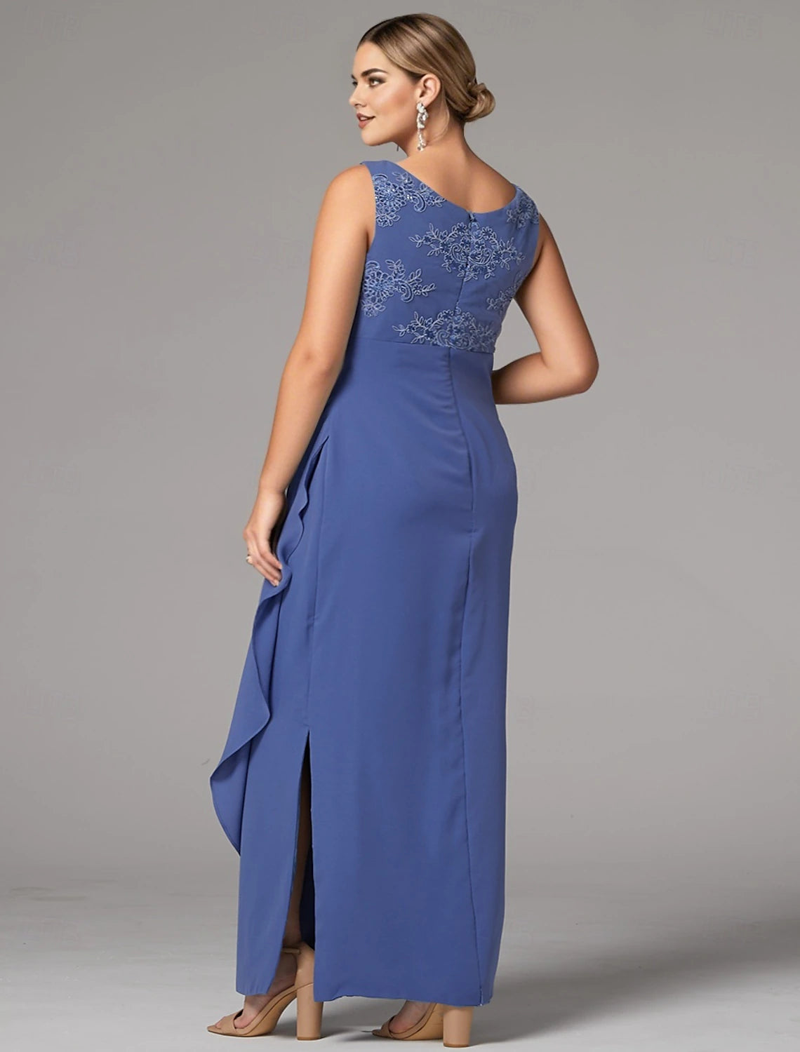 Buyishang Two Piece Sheath / Column Dress Mother of the Bride Dress Elegant Sparkle & Shine Jewel Neck Ankle Length Lace Stretch Fabric 3/4 Length Sleeve with Lace