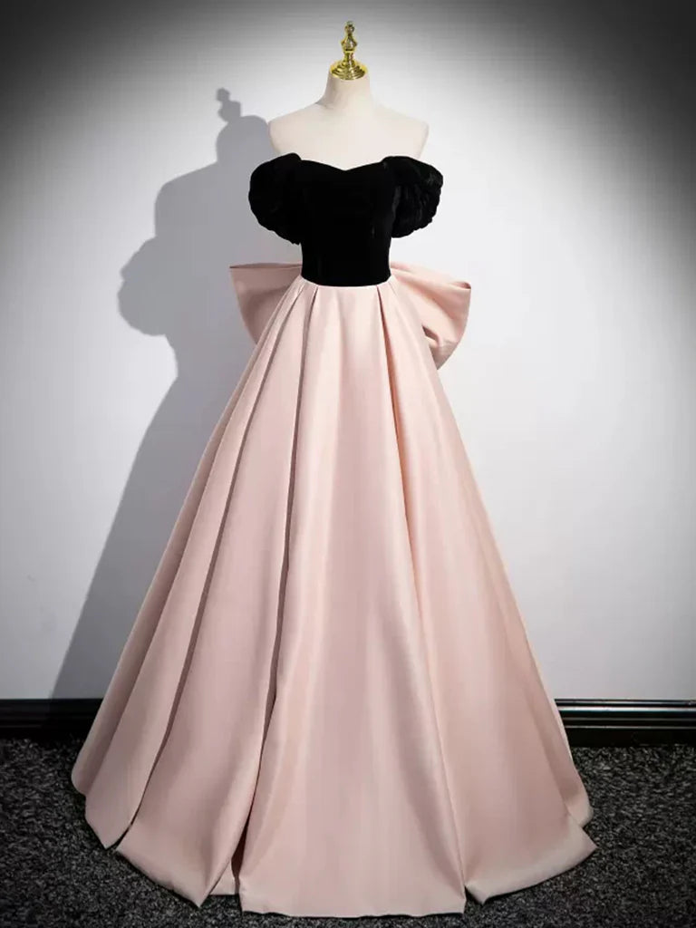 Buyishang A-Line Off Shoulder Satin Champagne Long Prom Dress Champagne Long Evening Dress
