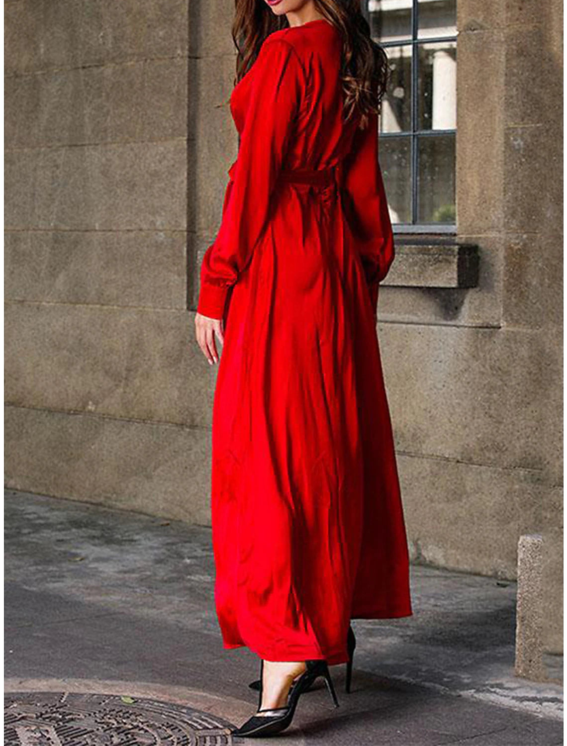 Women's Prom Dress Red Christmas Party Dress Lace Dress New Year's Eve Dress Wedding Guest Dress Long Dress Maxi Dress Yellow Light Green Red Long Sleeve Lace up
