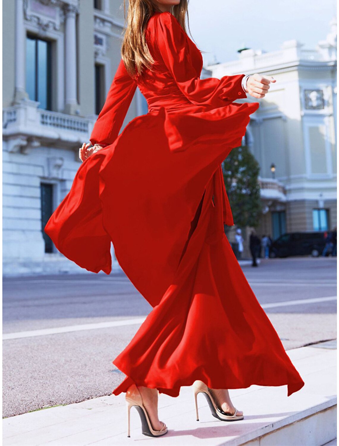 Women's Prom Dress Red Christmas Party Dress Lace Dress New Year's Eve Dress Wedding Guest Dress Long Dress Maxi Dress Yellow Light Green Red Long Sleeve Lace up