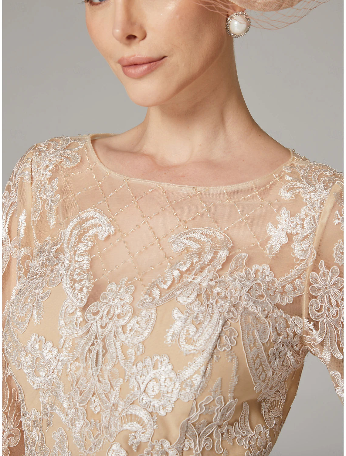 Buyishang Two Piece Sheath Dress Suit Mother of the Bride Dress Elegant Jewel Neck Knee Length Chiffon Lace 3/4 Length Sleeve Wrap Included Jacket Dresses with Beading Appliques