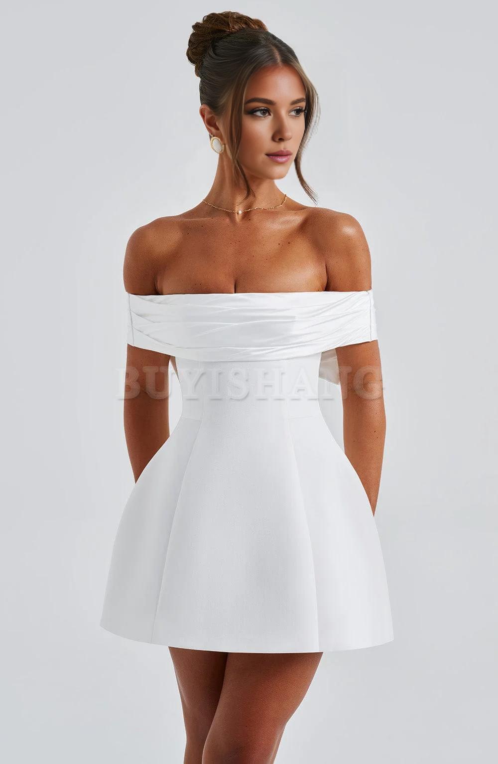 Buyishang womens casual summer dresses Elegant Black Clashing Colour Splicing One Shoulder Short Dresses