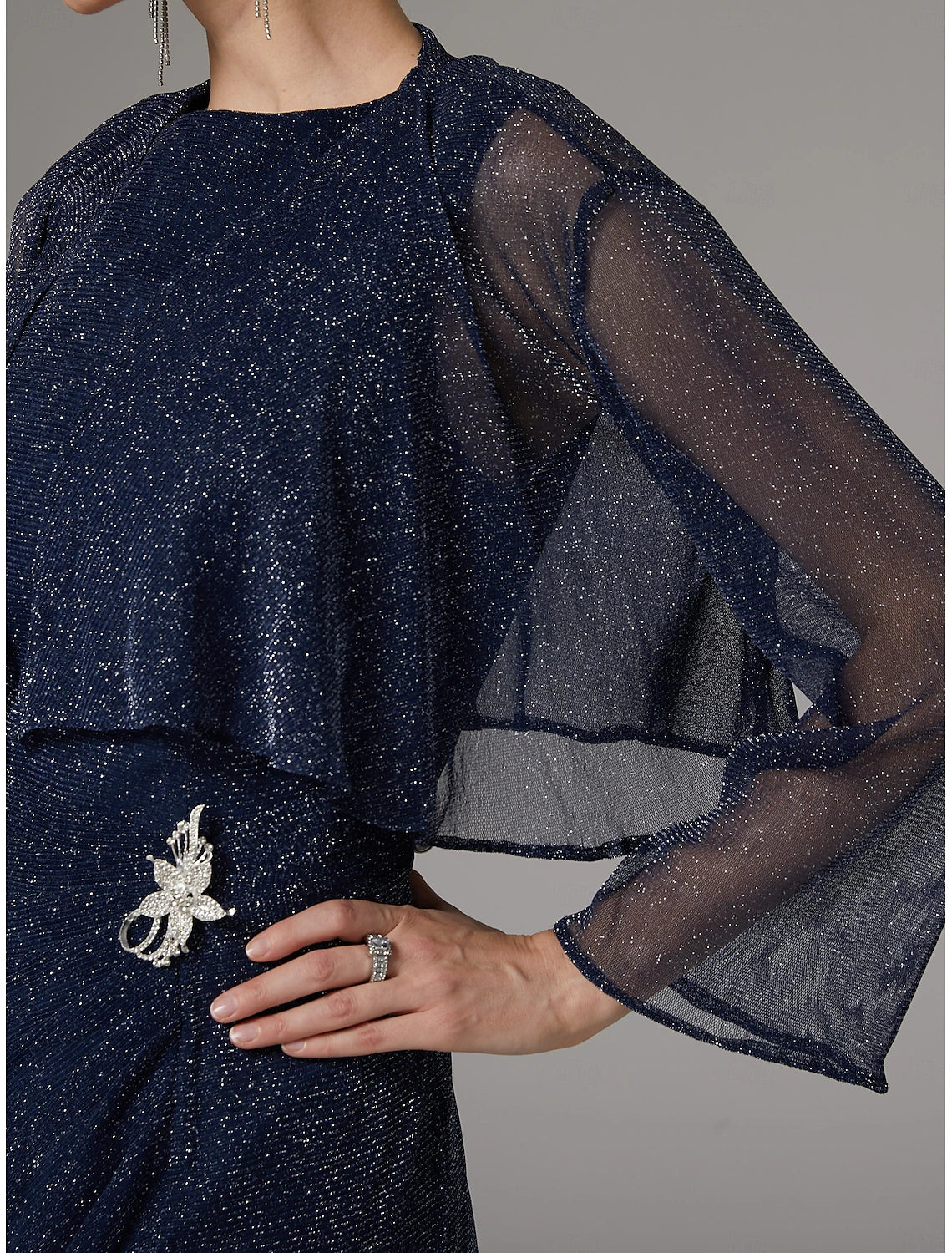 Buyishang Two Piece Sheath / Column Dress Suit Mother of the Bride Dress Elegant Sparkle & Shine Jewel Neck Floor Length Chiffon Long Sleeve with Buttons