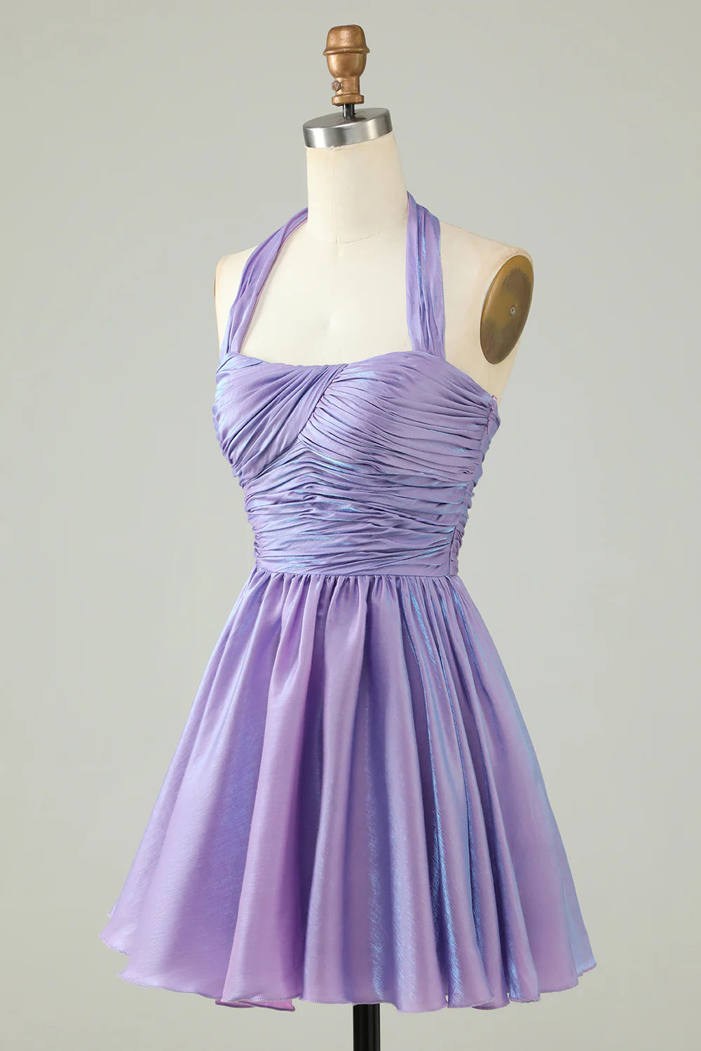 Purple Halter Open Back Sleeveless A Line Homecoming Dress