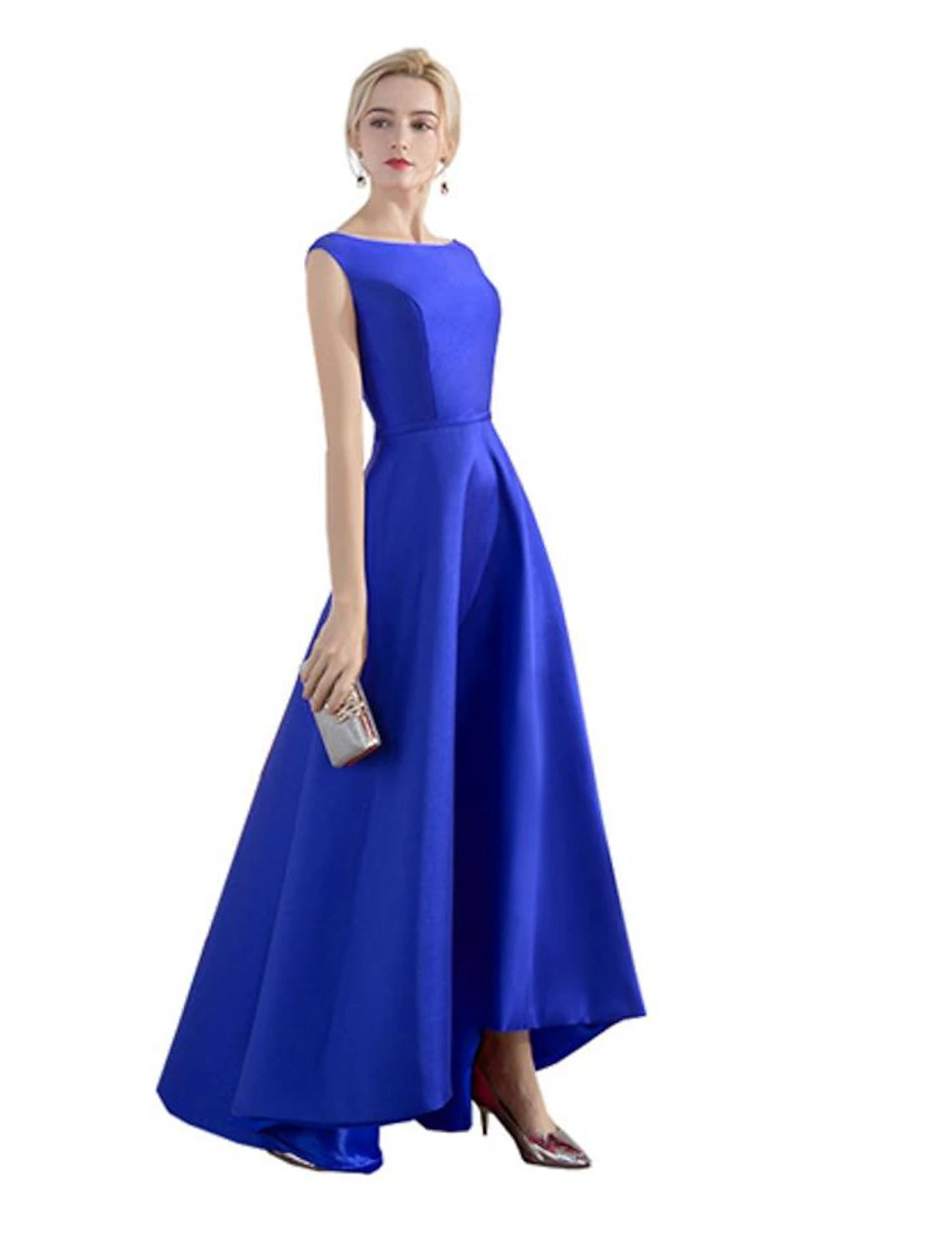 A-Line Evening Gown Minimalist Dress Party Wear Formal Evening Asymmetrical Sleeveless Jewel Neck Satin with Sleek