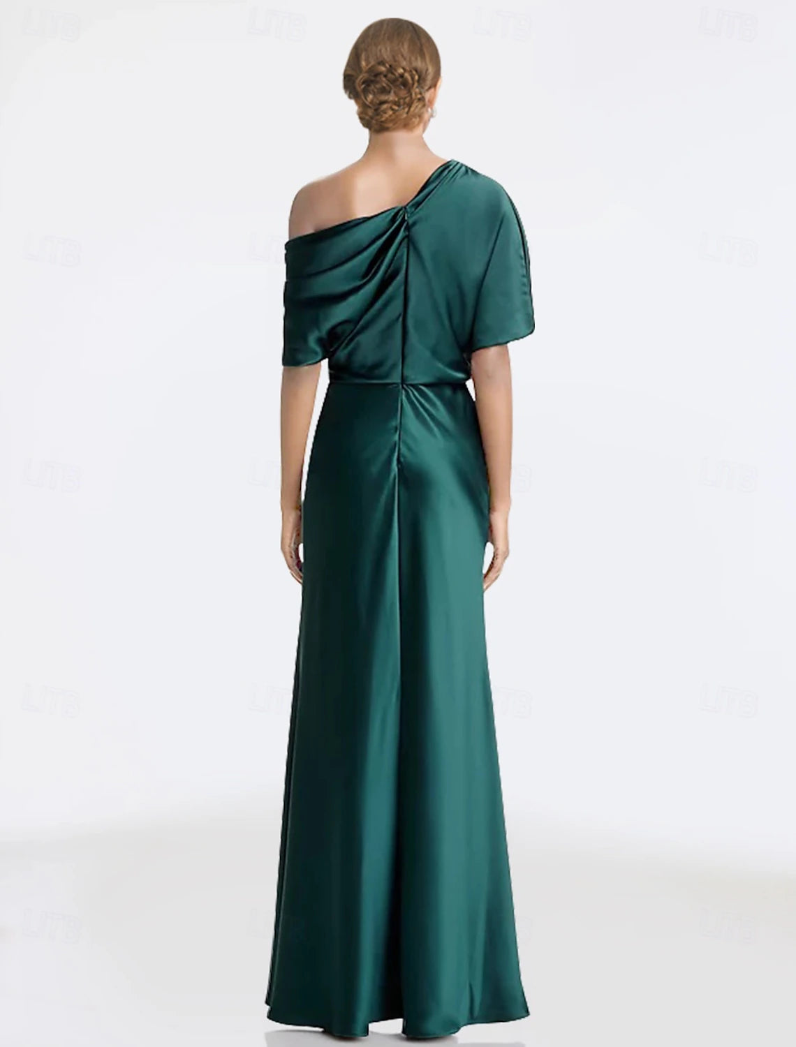 Buyishang Sheath / Column Dress Mother of the Bride Dress Elegant Off Shoulder Floor Length Satin Short Sleeve with Ruched Solid Color free custom size