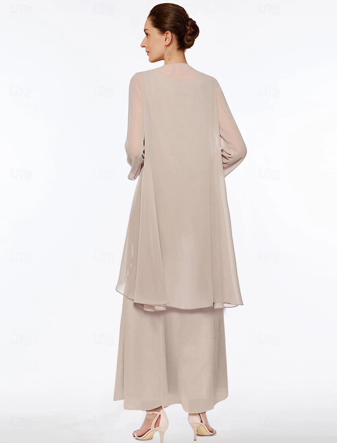 Buyishang Sheath / Column Mother of the Bride Dress Elegant Simple V Neck Ankle Length Chiffon Sleeveless with Tier Solid Color free custom size