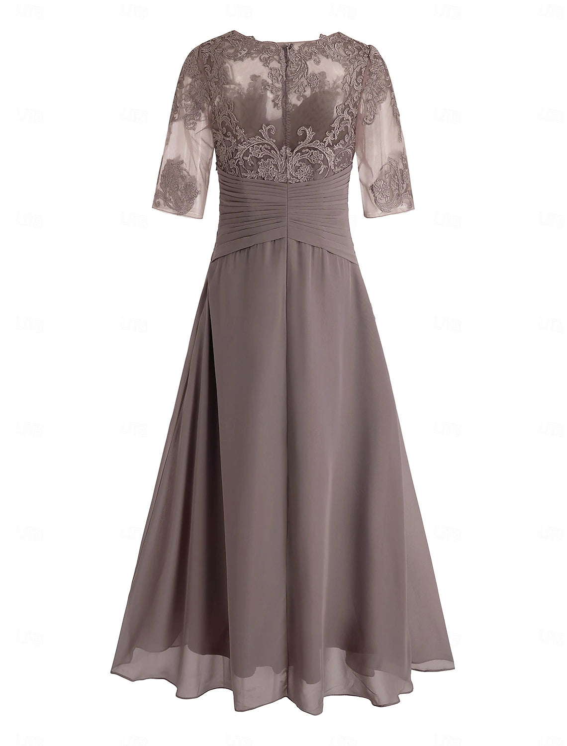 Buyishang A-Line Mother of the Bride Dress Wedding Guest Elegant Plus Size High Low V Neck Asymmetrical Ankle Length Chiffon Lace Half Sleeve with Beading Appliques free custom size